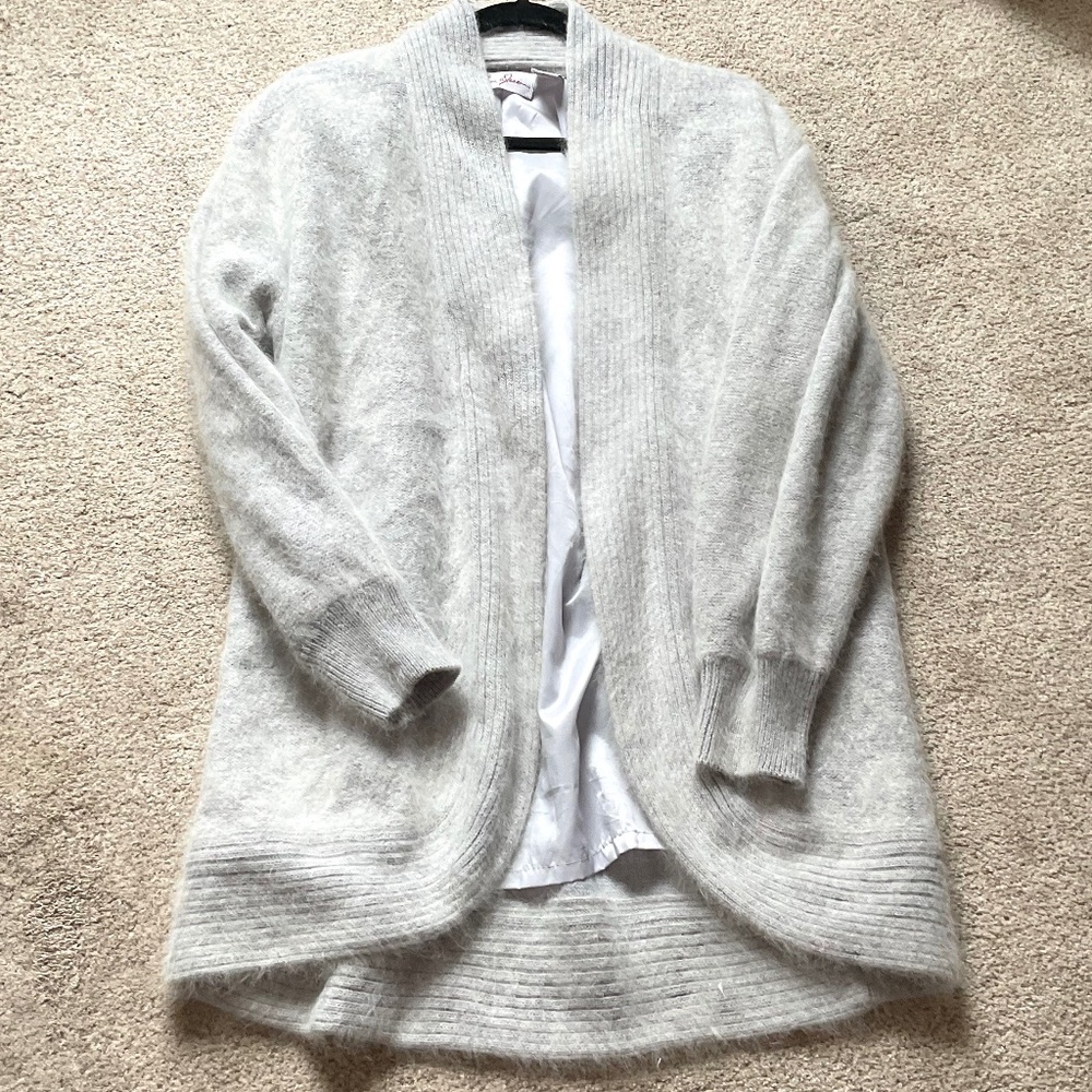 Vintage Eddie Dassin Gray Open Front Cardigan | Minimalist Wool Blend | Size M - Picture 2 of 14